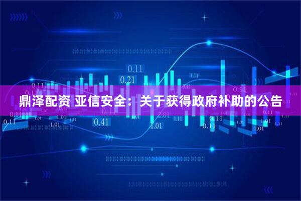 鼎泽配资 亚信安全：关于获得政府补助的公告